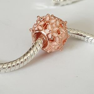 Rose Gold Pink Flowers Charm | Fits Pandora